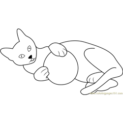 Cat playing with Ball Free Coloring Page for Kids