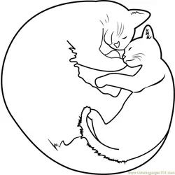 Cute Kitten Sleeping with Mom Cat Free Coloring Page for Kids