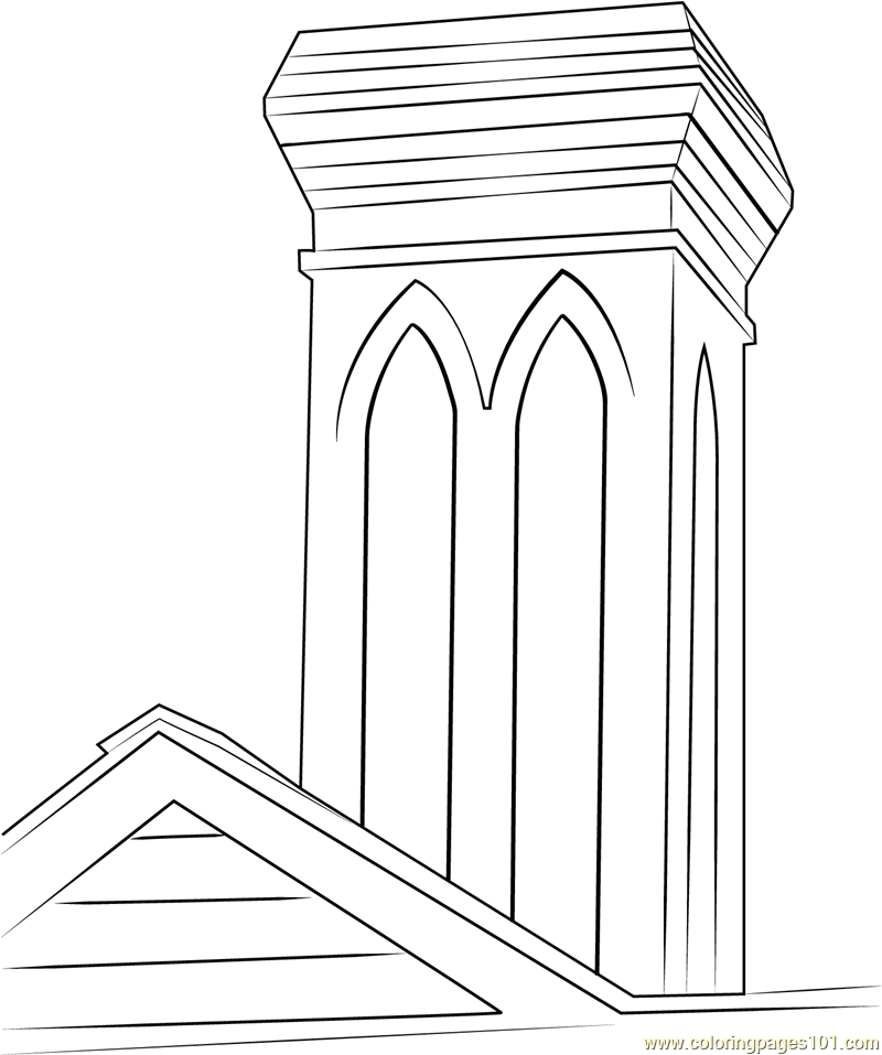 Gothic Chimney Coloring Page for Kids - Free Chimney Printable Coloring
