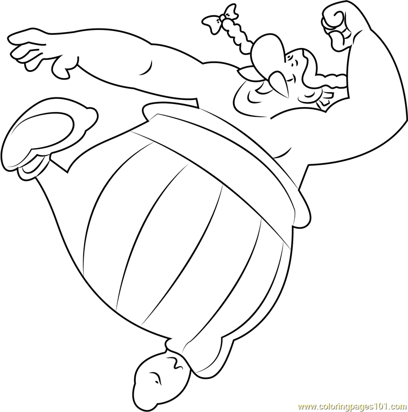Obelix Dancing Coloring Page for Kids - Free Asterix Printable Coloring