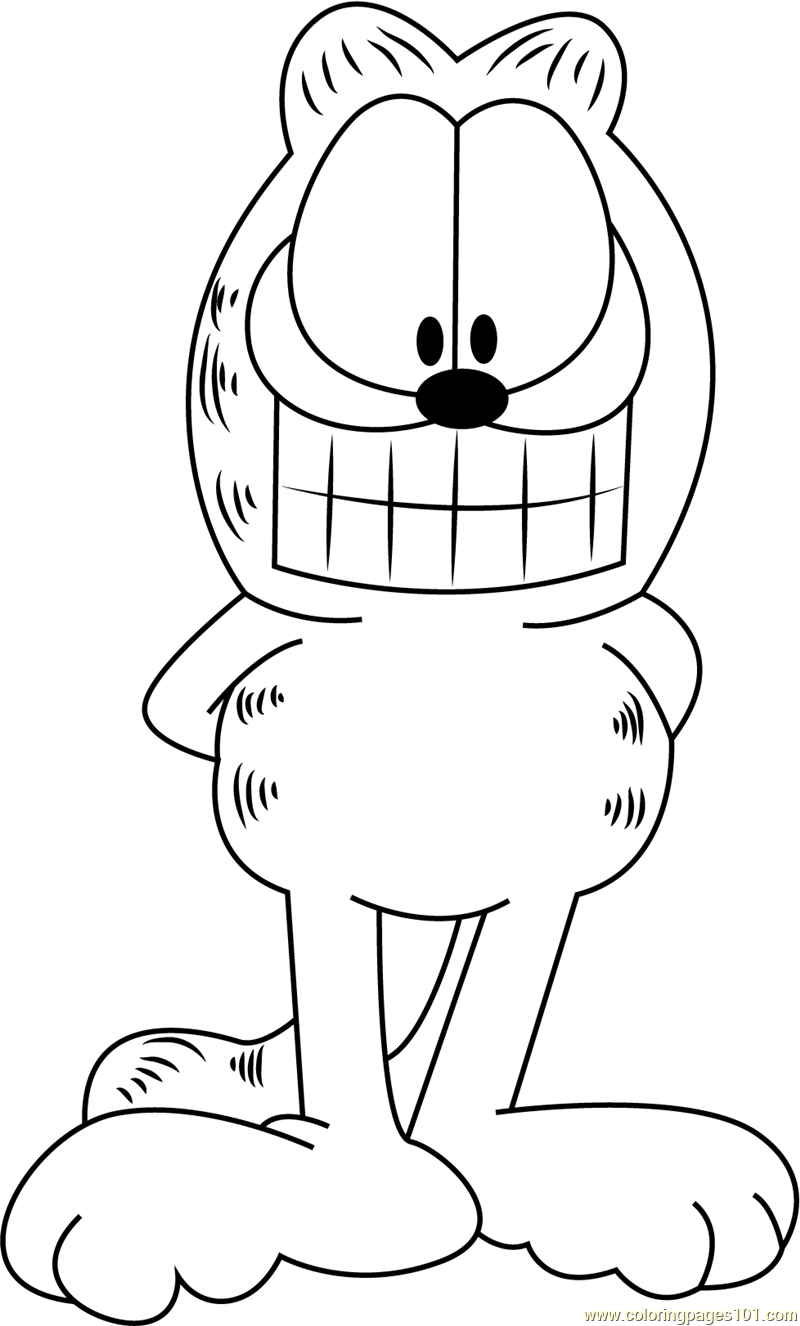 Garfield Smiling Coloring Page for Kids - Free Garfield Printable