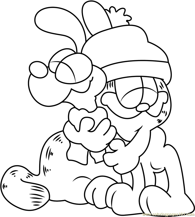 Garfield hugs Odie Coloring Page for Kids - Free Garfield Printable