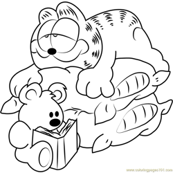 Garfield Sleeping on Cushion Free Coloring Page for Kids