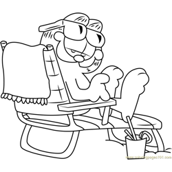 Garfield sitting on Beach Chair Free Coloring Page for Kids