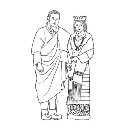 King & Queen Of Bhutan Free Coloring Page for Kids
