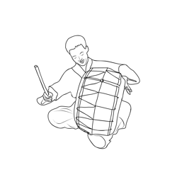 A South Korean Airman Plays A Traditional Korean Drum Free Coloring Page for Kids