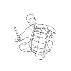 A South Korean Airman Plays A Traditional Korean Drum Free Coloring Page for Kids