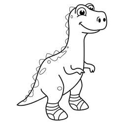 Friendly Cartoon Dinosaur Wearing Socks Free Coloring Page for Kids