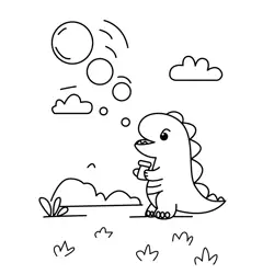 Dinosaur Blowing Playful Bubbles Free Coloring Page for Kids
