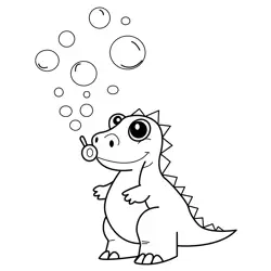 Cute Dinosaur Blowing Bubbles Free Coloring Page for Kids