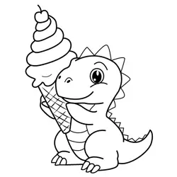 Cute Dinosaur Enjoying Ice Cream Free Coloring Page for Kids