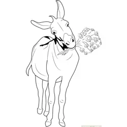 Donkey with Flowers Free Coloring Page for Kids