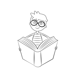 Boy Reading Book Free Coloring Page for Kids