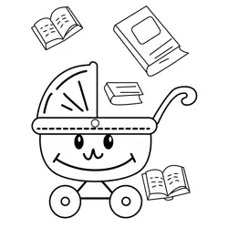Happy Buggy with Books Free Coloring Page for Kids