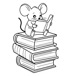 Bookworm Mouse Reading Books Free Coloring Page for Kids