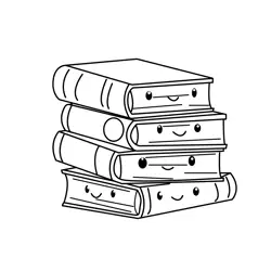 Happy Stack of Learning Books Free Coloring Page for Kids