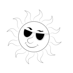 Sun Wearing sunglasses Free Coloring Page for Kids
