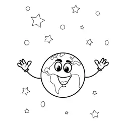 Happy Earth in Space Free Coloring Page for Kids