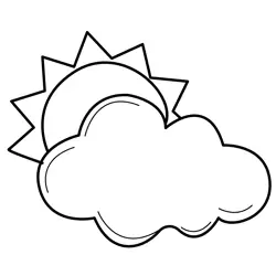 Simple Cloud and Sun Free Coloring Page for Kids