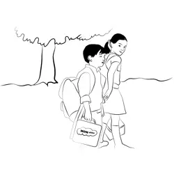 Going To School Free Coloring Page for Kids