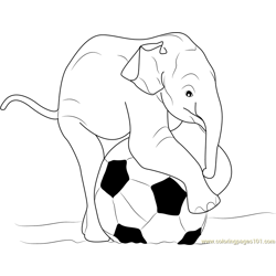 Baby Elephant Playing Ball Free Coloring Page for Kids