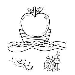 Apple Boat Drum Set Free Coloring Page for Kids