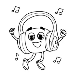 Happy Headphones Dancing to Music Free Coloring Page for Kids