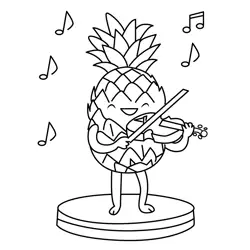 Happy Pineapple Plays Violin Free Coloring Page for Kids