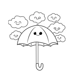 Happy Umbrella and Smiling Clouds Free Coloring Page for Kids