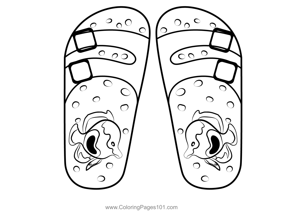 Slippers On Beach Coloring Page for Kids - Free Flip Flops Printable ...