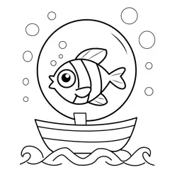 Happy Fish on Boat Ride Free Coloring Page for Kids