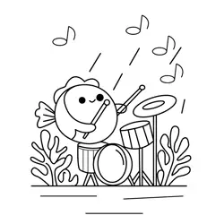 Happy Fish Rocks Drum Set Free Coloring Page for Kids