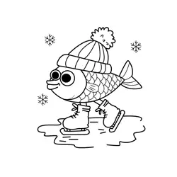 Fish Ice Skating Adventure Free Coloring Page for Kids