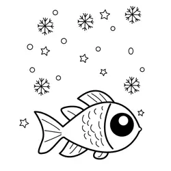 Fish with Winter Snowflakes Free Coloring Page for Kids