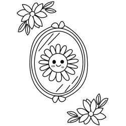 Smiling Flower In Mirror Free Coloring Page for Kids