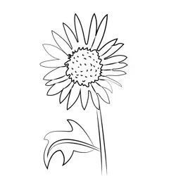 Sunflower With Leaf Free Coloring Page for Kids