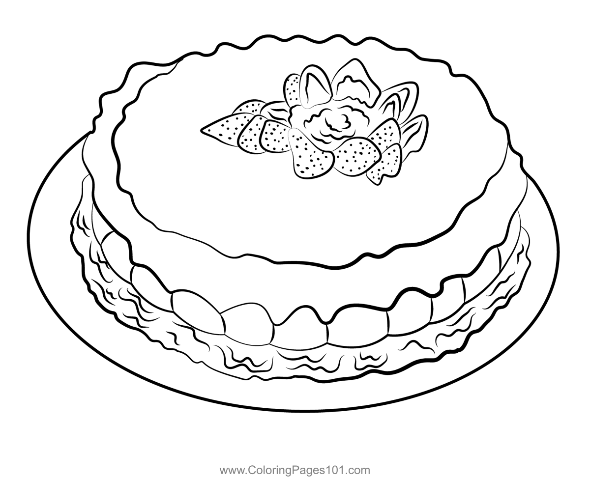 Strawberry Cake Coloring Page for Kids Free Desserts Printable