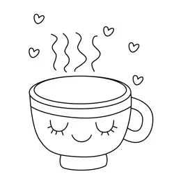 Cozy Steaming Teacup Hearts Free Coloring Page for Kids