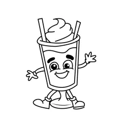 Happy Milkshake Character Dancing Free Coloring Page for Kids