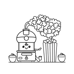 Smiling Popcorn Machine Fun Free Coloring Page for Kids