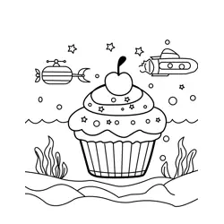 Cupcake Submarine Adventure Free Coloring Page for Kids