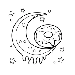 Sweet Donut Moon Night Free Coloring Page for Kids