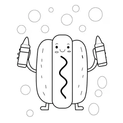 Happy Hotdog Holding Crayons Free Coloring Page for Kids