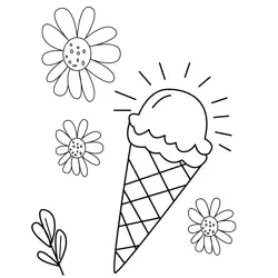 Sweet Ice Cream and Flowers Free Coloring Page for Kids