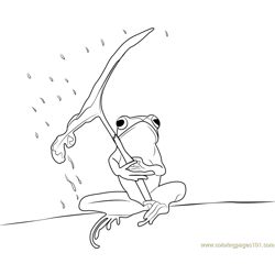 Frog Under Umbrella Free Coloring Page for Kids