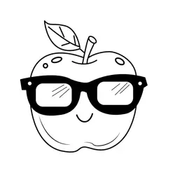 Happy Apple Wearing Glasses Free Coloring Page for Kids