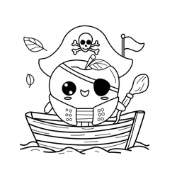 Cute Pirate Apple on Boat Free Coloring Page for Kids