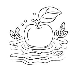 Apple Floating on Water Free Coloring Page for Kids