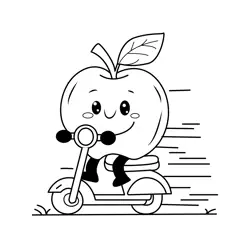 Happy Apple Scooter Ride Free Coloring Page for Kids