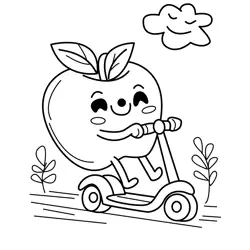 Happy Apple Scooter Adventure Free Coloring Page for Kids